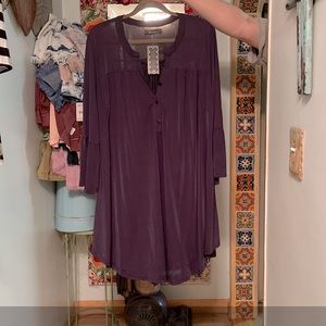 Ice Silk Navy Dress/Long Tunic with 3/4 Ruffle Sleeves Size 2x - NWT